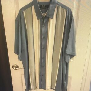 Nautica Men's Blue Striped Short-Sleeve Button-Up Shirt